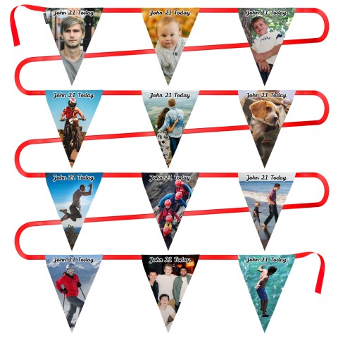 - 5 Metres with 12 Triangle Flags (28cm) Mock Suede Polyester Fabric (Optional Personalised Gift Text)
