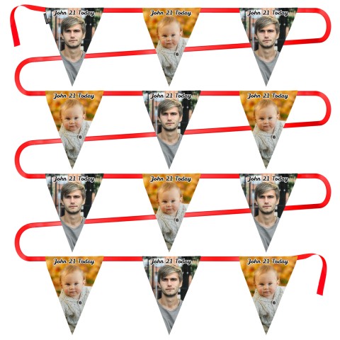 - 5 Metres with 12 Triangle Flags (28cm) Mock Suede Polyester Fabric (Optional Personalised Gift Text)