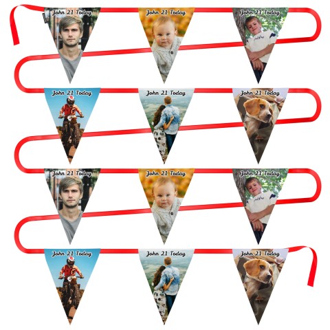 - 5 Metres with 12 Triangle Flags (28cm) Mock Suede Polyester Fabric (Optional Personalised Gift Text)