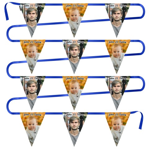 - 5 Metres with 12 Triangle Flags (28cm) Mock Suede Polyester Fabric (Optional Personalised Gift Text)
