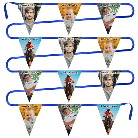 - 5 Metres with 12 Triangle Flags (28cm) Mock Suede Polyester Fabric (Optional Personalised Gift Text)
