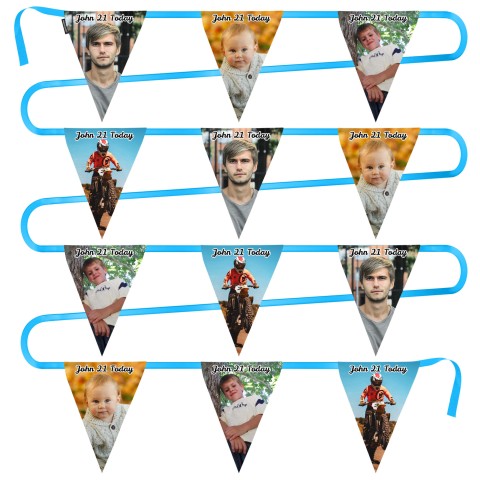 - 5 Metres with 12 Triangle Flags (28cm) Mock Suede Polyester Fabric (Optional Personalised Gift Text)