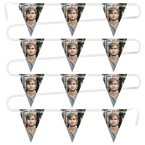 - 5 Metres with 12 Triangle Flags (28cm) Mock Suede Polyester Fabric (Optional Personalised Gift Text)