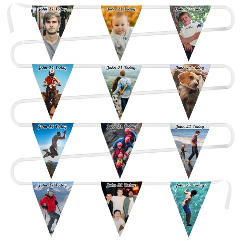 - 5 Metres with 12 Triangle Flags (28cm) Mock Suede Polyester Fabric (Optional Personalised Gift Text)