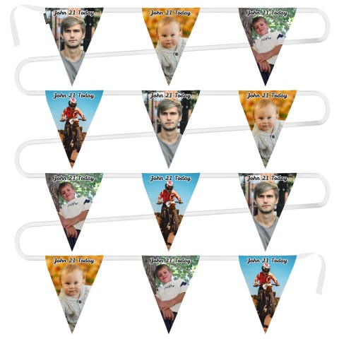 - 5 Metres with 12 Triangle Flags (28cm) Mock Suede Polyester Fabric (Optional Personalised Gift Text)