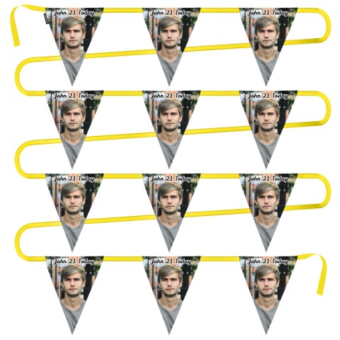 - 5 Metres with 12 Triangle Flags (28cm) Mock Suede Polyester Fabric (Optional Personalised Gift Text)