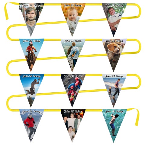 - 5 Metres with 12 Triangle Flags (28cm) Mock Suede Polyester Fabric (Optional Personalised Gift Text)