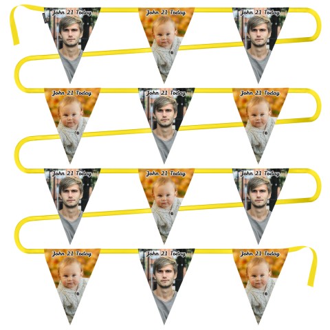 - 5 Metres with 12 Triangle Flags (28cm) Mock Suede Polyester Fabric (Optional Personalised Gift Text)