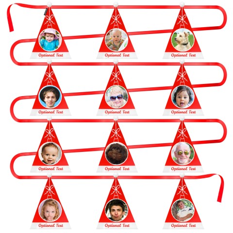- 5 Metres with 12 Triangle Flags (28cm) Christmas Hat Design with Fluffy Bobble Mock Suede Polyester Fabric (Optional Personalised Gift Text)