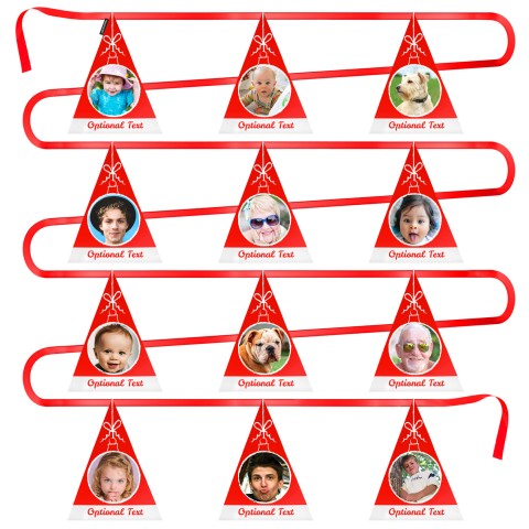 - 5 Metres with 12 Triangle Flags (28cm) Christmas Hat Design with Fluffy Bobble Mock Suede Polyester Fabric (Optional Personalised Gift Text)