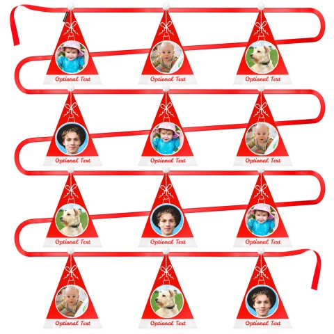 - 5 Metres with 12 Triangle Flags (28cm) Christmas Hat Design with Fluffy Bobble Mock Suede Polyester Fabric (Optional Personalised Gift Text)