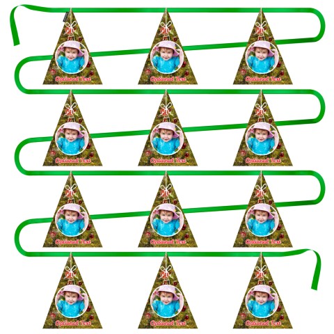 - 5 Metres with 12 Triangle Flags (28cm) with Festive Tree Design Mock Suede Polyester Fabric (Optional Personalised Gift Text)