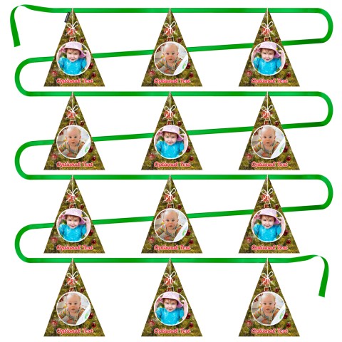 - 5 Metres with 12 Triangle Flags (28cm) with Festive Tree Design Mock Suede Polyester Fabric (Optional Personalised Gift Text)