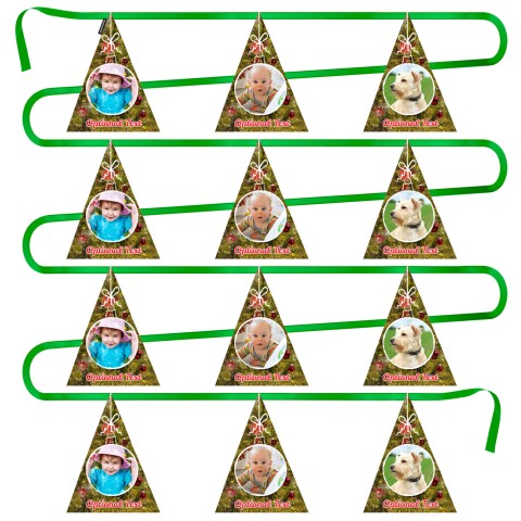 - 5 Metres with 12 Triangle Flags (28cm) with Festive Tree Design Mock Suede Polyester Fabric (Optional Personalised Gift Text)