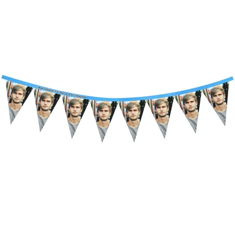 - 1 Metre with 8 Flags (20cm) - Sky Blue Mock Suede Polyester Fabric (Personalised with Text)