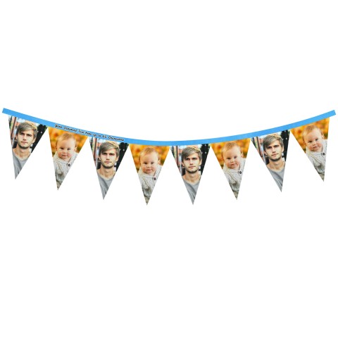 - 1 Metre with 8 Flags (20cm) - Sky Blue Mock Suede Polyester Fabric (Personalised with Text)