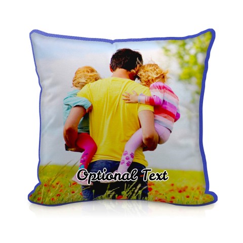 (Square 40cm) - Royal Blue Cotton Fabric with Removable Cover (Zip) (Optional Personalised Gift Text)