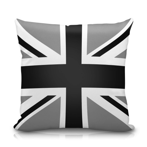 (25cm Square) with Black and White Union Jack Design Soft Velvet Polyester Fabric (Optional Personalised Gift Text)