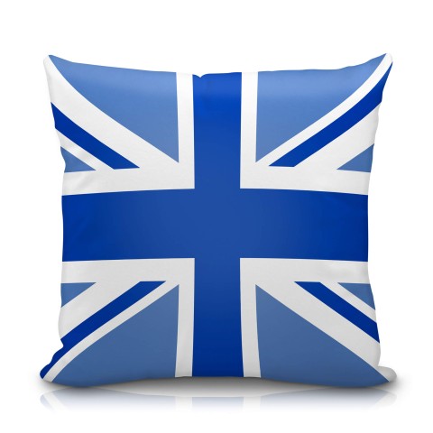 (25cm Square) with Blue Union Jack Design Soft Velvet Polyester Fabric (Optional Personalised Gift Text)