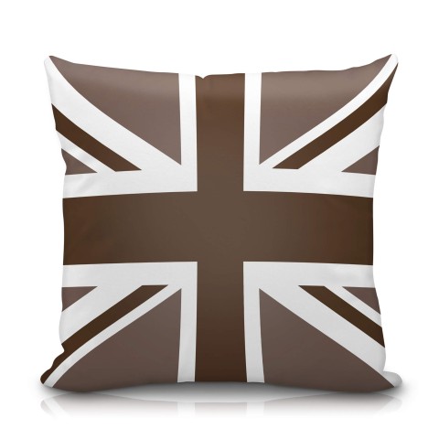 (25cm Square) with Brown Union Jack Design Soft Velvet Polyester Fabric (Optional Personalised Gift Text)
