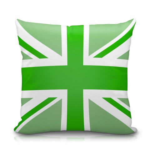 (25cm Square) with Green Union Jack Design Soft Velvet Polyester Fabric (Optional Personalised Gift Text)