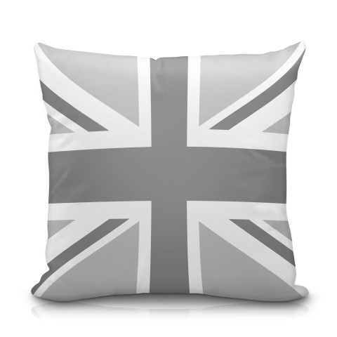 (25cm Square) with Grey Union Jack Design Soft Velvet Polyester Fabric (Optional Personalised Gift Text)