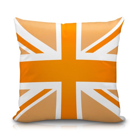 (25cm Square) with Orange Union Jack Design Soft Velvet Polyester Fabric (Optional Personalised Gift Text)