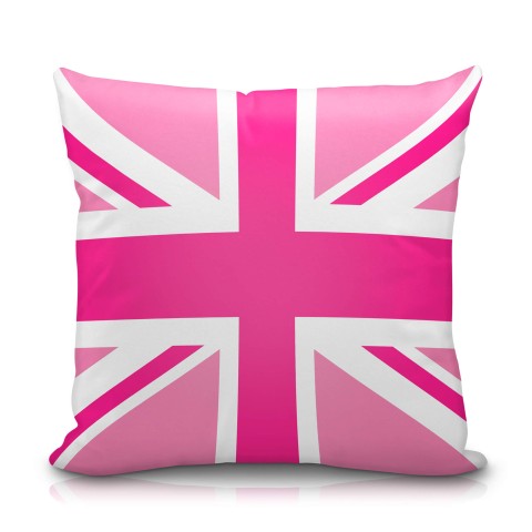 (25cm Square) with Pink Union Jack Design Soft Velvet Polyester Fabric (Optional Personalised Gift Text)