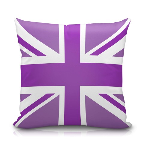 (25cm Square) with Purple Union Jack design Soft Velvet Polyester Fabric (Optional Personalised Gift Text)