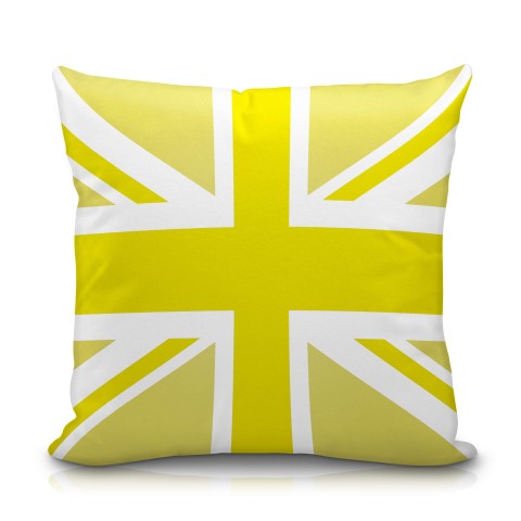 (25cm Square) with Yellow Union Jack Design Soft Velvet Polyester Fabric with Organic Lavender (Optional Personalised Gift Text)