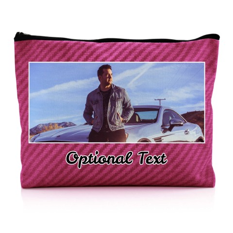 - Large - Carbon Fibre Design Fuchsia Pink Water Resistant Polyester Rip-Stop Fabric (Optional Personalised Gift Text)