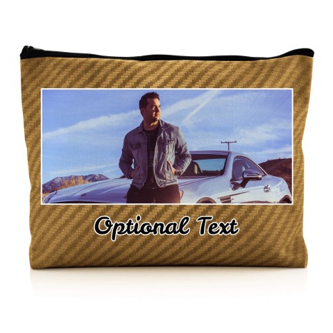 - Large - Carbon Fibre Design Gold Water Resistant Polyester Rip-Stop Fabric (Optional Personalised Gift Text)