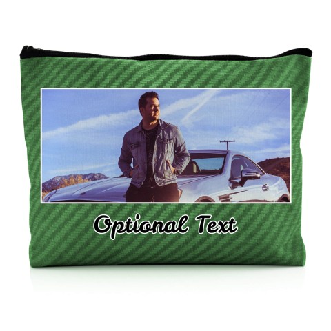- Large - Carbon Fibre Design Bright Green Water Resistant Polyester Rip-Stop Fabric (Optional Personalised Gift Text)