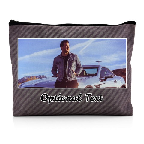 - Large - Carbon Fibre Design Grey Water Resistant Polyester Rip-Stop Fabric (Optional Personalised Gift Text)