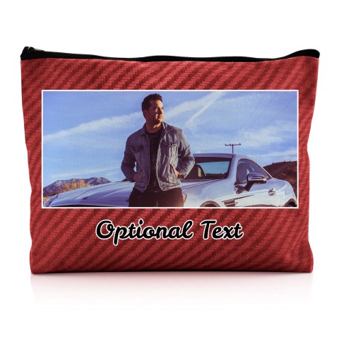 - Large - Carbon Fibre Design Red Water Resistant Polyester Rip-Stop Fabric (Optional Personalised Gift Text)