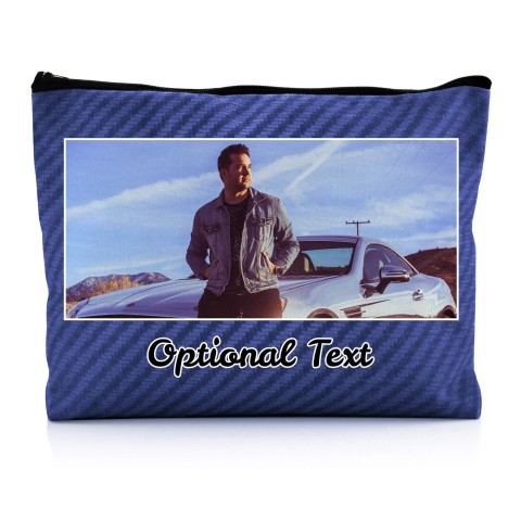 - Large - Carbon Fibre Design Royal Blue Water Resistant Polyester Rip-Stop Fabric (Optional Personalised Gift Text)