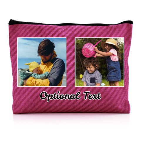 - Large - Carbon Fibre Design Fuchsia Pink Water Resistant Polyester Rip-Stop Fabric (Optional Personalised Gift Text)