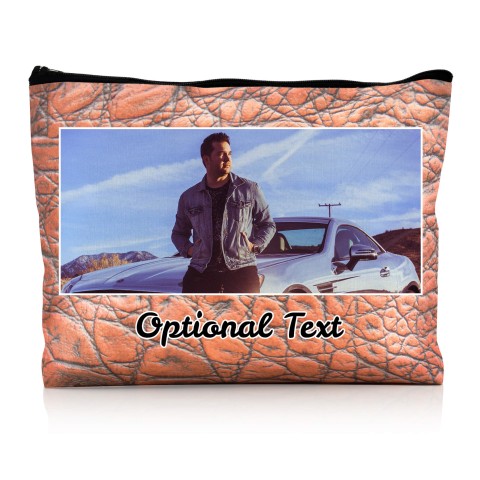 - Large - Crocodile Leather Design Brown Water Resistant Polyester Rip-Stop Fabric (Optional Personalised Gift Text)