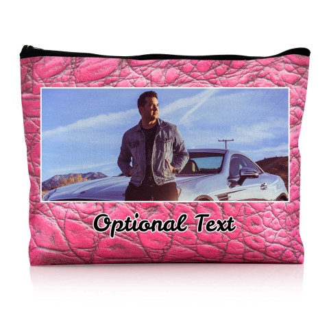 - Large - Crocodile Leather Design Fuchsia Pink Water Resistant Polyester Rip-Stop Fabric (Optional Personalised Gift Text)