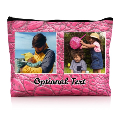 - Large - Crocodile Leather Design Fuchsia Pink Water Resistant Polyester Rip-Stop Fabric (Optional Personalised Gift Text)