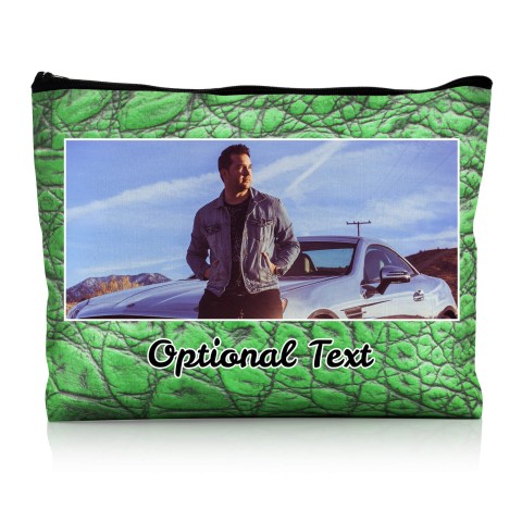 - Large - Crocodile Leather Design Bright Green Water Resistant Polyester Rip-Stop Fabric (Optional Personalised Gift Text)