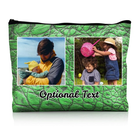 - Large - Crocodile Leather Design Bright Green Water Resistant Polyester Rip-Stop Fabric (Optional Personalised Gift Text)
