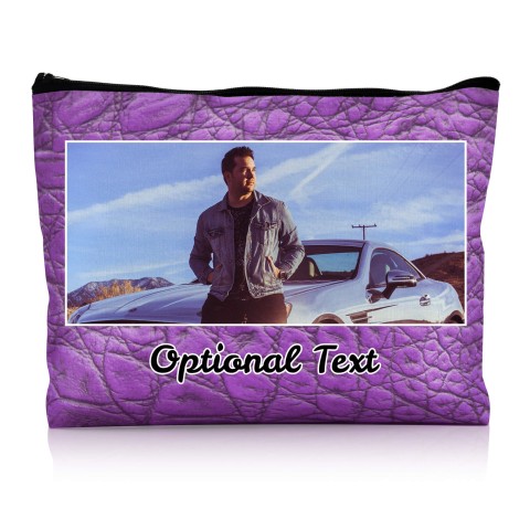 - Large - Crocodile Leather Design Purple Water Resistant Polyester Rip-Stop Fabric (Optional Personalised Gift Text)