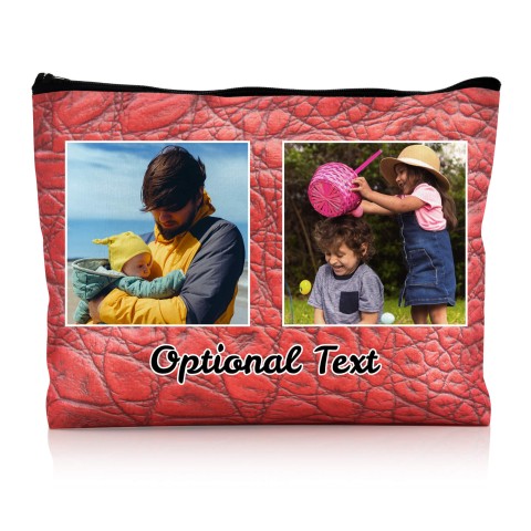 - Large - Crocodile Leather Design Red Water Resistant Polyester Rip-Stop Fabric (Optional Personalised Gift Text)
