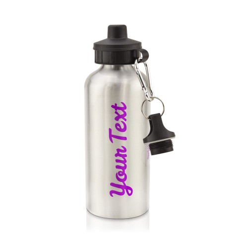 in Silver (600ml) with Screw Cap - Purple (Personalised with Text)