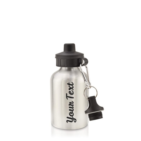 in Silver (400ml) with Screw Cap - Black (Personalised with Text)