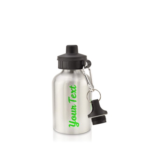 in Silver (400ml) with Screw Cap - Bright Green (Personalised with Text)