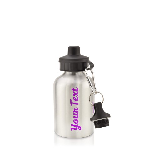 in Silver (400ml) with Screw Cap - Purple (Personalised with Text)