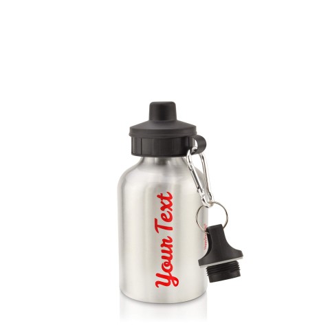 in Silver (400ml) with Screw Cap - Red (Personalised with Text)