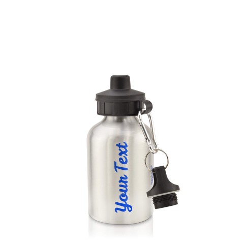 in Silver (400ml) with Screw Cap - Royal Blue (Personalised with Text)